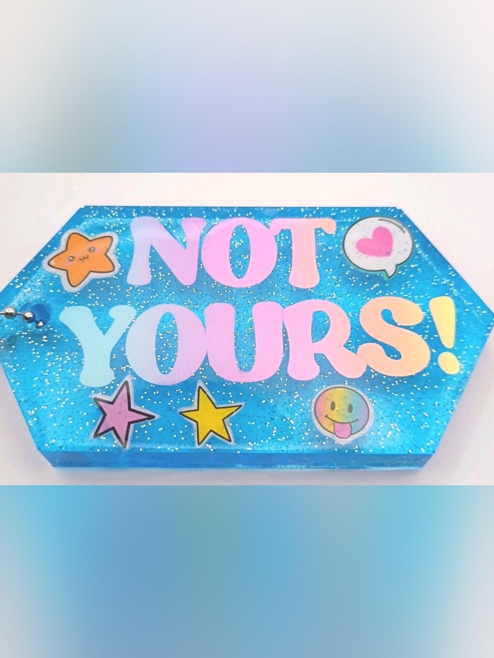 NOT YOURS Resin Luggage Tag Glitter Blue Kawaii Travel Bag Charm Handmade Cute - Picture 4 of 5